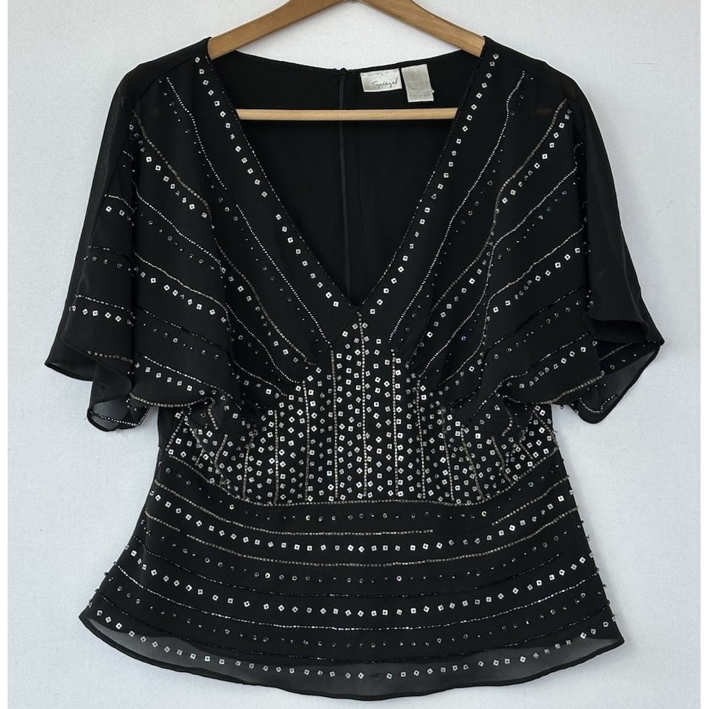 Spiegel Beaded Black Formal Top Fancy Women's Sz 12